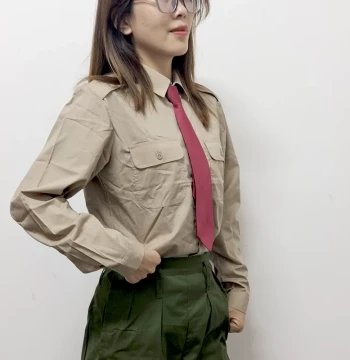 Vintage Stock '87 Women's Beige Shirt - Pure Cotton Classic Solid Color Formal Long-Sleeve Top