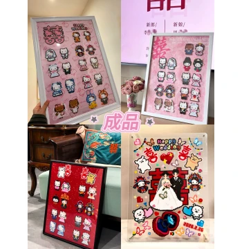 Hello Kitty Beaded Art Frame – Handmade Wedding Gift & New Couple Decoration