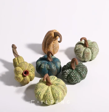 Yi Fang Creative Handcrafted Ceramic Pumpkin Ornament - Artistic Desktop Decor for Living Room, Bedroom, or Study