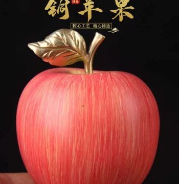 Hand-Painted Bronze Apple Ornament - Red and Green Apple Figures, Peach and Longevity Peach Decor
