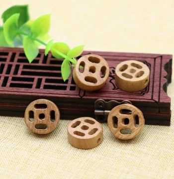 Peach Wood Carved Children's Safety Charm – DIY Baby Bracelet & Anklet with Hollow Coin