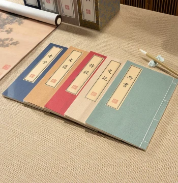 Chinese Style Model Room Decorative Fake Books with Printed Text, Vintage Thread-Bound Ornament Props for Retro Photography