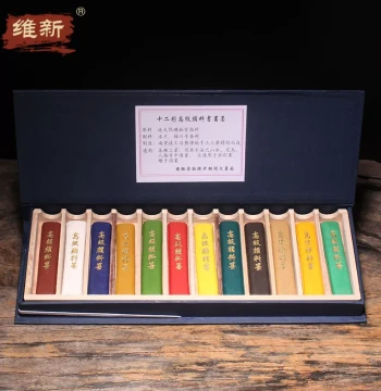 Weixin Old Hu Kaiwen Twelve-Color Mineral Pigment Set - Traditional Four Treasures of the Study for Calligraphy & Chinese Painting - Natural Minerals for Gongbi, Xieyi, Landscape, Flower-Bird, Figure & Finger Painting