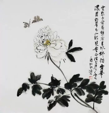 Hand-Painted Chinese Living Room Decor – Chen Shi's 4-Chi Square Format, Traditional Bird-and-Flower Painting Featuring Wisteria, Lotus, Peony, Peach Blossom, Trumpet Vine (GG)