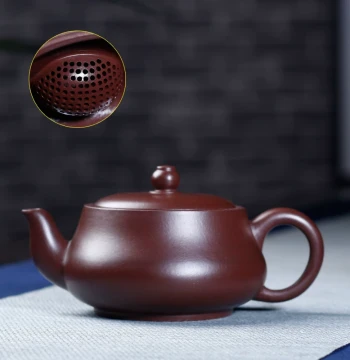 Yixing Zisha Teapot - Raw Purple Clay Dahongpao with Flat Lid and Ball Filter, Handcrafted