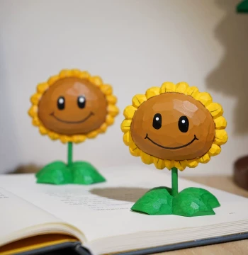 "Energy +100%!" Sunflower Hand-Carved Wooden Ornament, Plants vs. Zombies Merchandise