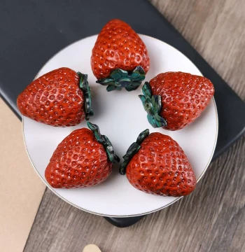 Sandalwood Carved Strawberry Accessory, Realistic Fruit Handcrafted Ornament for Creative DIY Projects and Gift Decor