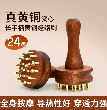 Brass Meridian Brush for Full-Body Massage and Detox - Solid 24-Tooth Tool for Abdomen, Head, Hands, Legs, and Back Scraping with Essential Oils