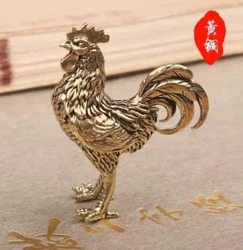 Pure Brass Mini Desktop Ornament and Handheld Piece – Zodiac Rooster Figurine for Home Protection, Good Luck, Tea Ceremony, and Tea Pet Collection