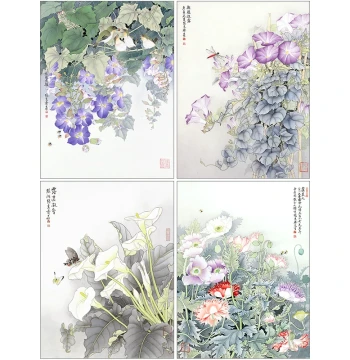 High-Definition Gongbi Flower-and-Bird Line Drawing Template for Traditional Chinese Painting Practice and Printing