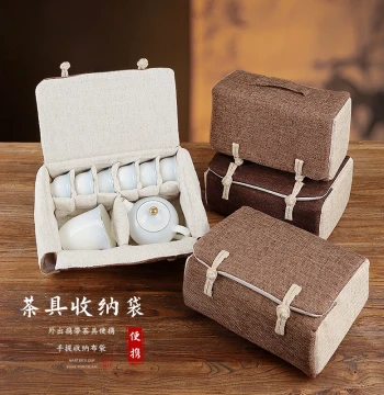 Portable Tea Set Storage Bag for Travel – Protective Case for Gaiwan, Yixing Teapot, and Accessories; Zen-Style Tea Ceremony Organizer