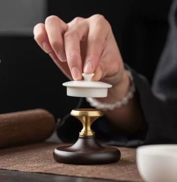 Brass and Solid Wood Lid Rest for Zisha Teapots and Gaiwan - Ebony Tea Cup Lid Pad, Kung Fu Tea Set Accessory