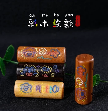 Ebony Wood Painted Cartoon Long Barrel Bead DIY Accessory with Wood Grain for Handmade Jewelry and Pendant
