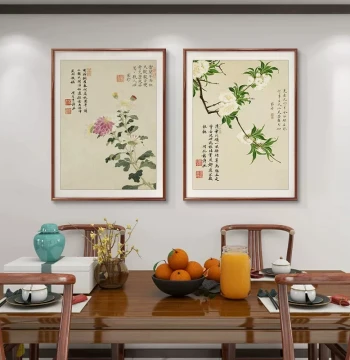 Xiang Shengmo Fine-Line Flower and Bird Painting - New Chinese Style Triptych Wall Art for Living Room Sofa Background or Entryway
