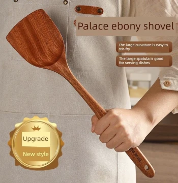 Food Grade Ebony Spatula for Non-Stick Pans - High-Temperature Wooden Cooking Turner, Unlacquered Household Kitchen Utensil