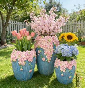 Creative Hand-Carved Large Planter for Outdoor Use, Floor-Standing Garden Vase for Courtyard, Home, and Balcony Bonsai