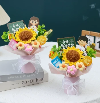 Creative Gift Hand-Knitted Yarn Sunflower in Vase Ornament for Teachers Kindergarten Elementary School Male and Female Teachers
