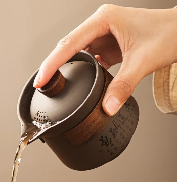 Purple Clay Handled Teapot, Single Pot with Lid and Bowl, Heat-Resistant Home & Travel Kung Fu Tea Set, Retro Ceramic Brewing Vessel