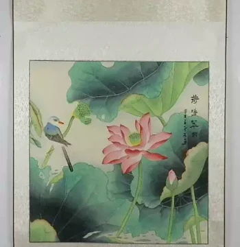 Gu Xuefang Gongbi Painting: Four-Foot Doufang with Flowers, Birds, Lotus, Peony, Fish, Persimmon, Mandarin Ducks, and Pumpkin (Framed) GG