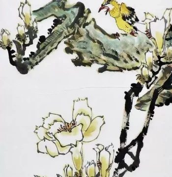 Traditional Chinese Flower-and-Bird Painting - Handcrafted Wall Art for Lobby, Entryway, or Office by Li Fuhua (3ft, 100GG)