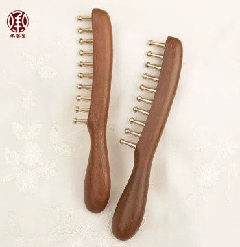 Chengshantang Golden Silk Sandalwood Comb with Copper Teeth - Massage Comb for Head Meridians, Wide-Tooth Wooden Comb, and Acupoint Scraping Tool