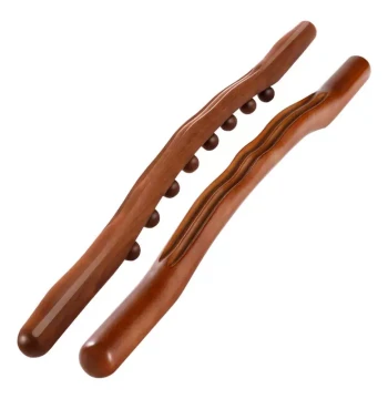 Beech Wood Full-Body Massage Roller Stick - Carbonized 10-Bead Design for Back and Abdomen Meridian Therapy