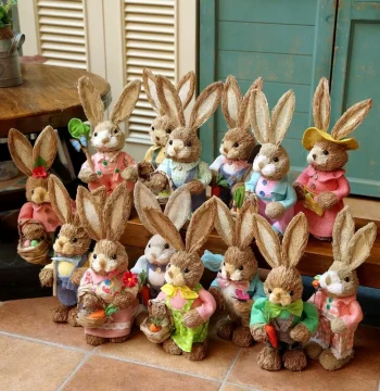 Handwoven Straw Rabbit Decor - Light Luxury Couple Ornament for Entryway, Balcony, or Dining Room
