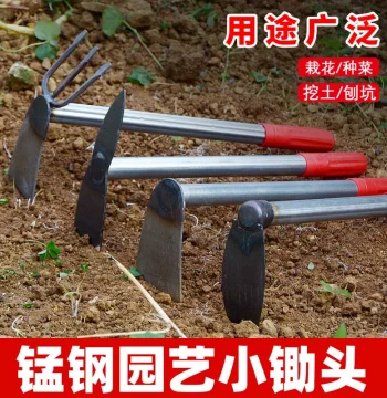 Household Weeding and Soil Loosening Tool: Short Steel Handle Mini Hoe for Gardening, Farming, and Flower Planting (Multi-Style Dual-Use)