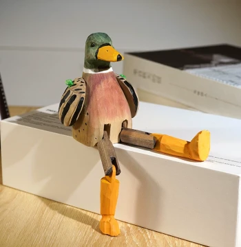Long-Legged Duck Hand-Carved Wooden Figurine, Fun Quirky Office Desktop Decor and Gift