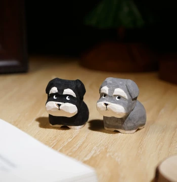'Playful Schnauzer' Hand-Carved Wooden Figurine, Cute Cartoon Pet Dog Desk Ornament for Office or Home, Perfect Gift