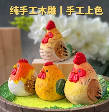Wood-Carved Chick Best-Seller Round-Belly Cute Chicken Pure Handmade Desktop Figurine, Solid Wood Chubby Chick, Creative Carved Plump Chicken