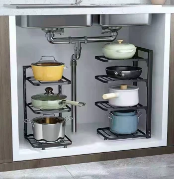 Kitchen Storage Rack, Pot Organizer, Multi-Layer Shelf for Under-Sink Cabinet Home Use