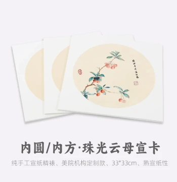 Yiji Xuan [Inner Round/Inner Square Mica Cardstock] Handmade Thickened Sized Xuan Paper for Chinese Painting, Mogu and Gongbi Flower-Bird Art, Soft Mounting Board