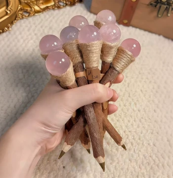 Natural Crystal Magic Pen - Eco-Friendly Wooden Ballpoint Pen, Handcrafted Decorative Signing Stick