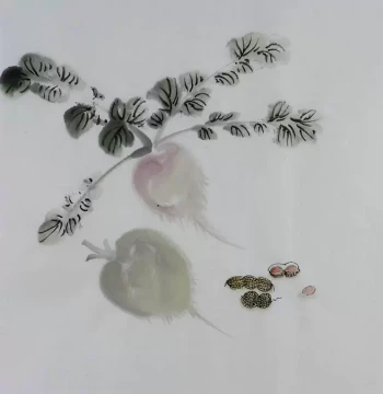 Hand-Painted Calligraphy and Painting Living Room Decorative Art Hot Sale I072443 Three-Chi Doufang Unsigned Traditional Chinese Flower-and-Bird Painting Radish