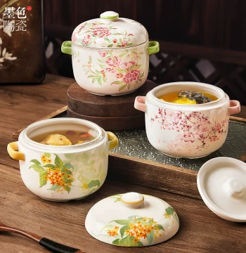 Original Double-Ear Ceramic Double-Boiler Pot - 2026 New Home Use Lidded Clay Jar for Steaming and Soup, Small Individual Serving Pot