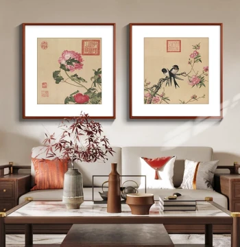 Traditional Chinese Painting Lang Shining Flower-and-Bird Decorative Art Living Room Study Dining Room Tea Room Entryway Hanging Picture Chinese Style Detailed Floral Mural