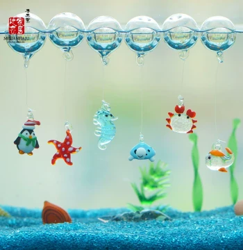 Floating Aquarium Ornaments, Suspended Cartoon Glass Buoy Balls, Fish, Seahorse, Whale, Crab, Dolphin, Flower, Turtle Designs