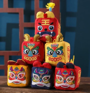 Intangible Cultural Heritage Embroidered Cloth Tiger Sachet - Folk Craft Lion Head Ornament