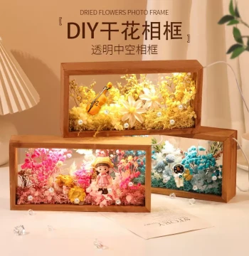 Dried Flower Photo Frame, Handmade DIY 3D Hollow Preserved Flower Materials, Solid Wood Creative Display, Mother's Day Gift