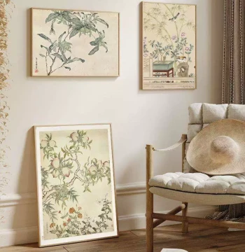 New Chinese Style Entryway Decorative Painting Set: Antique Bird-and-Flower Art for Living Room, Bedroom, and Study