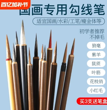 Fine Line Brush Set for Traditional Chinese Painting, Wolf Hair for Beginners, Small Regular Script Calligraphy, 'Flower Branch', Rat Whisker, Leaf Vein, Red Hair, Bird-and-Flower Tracing, White Outline, Four Treasures of the Study, Mixed Hair
