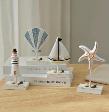 Mediterranean-Style Creative Wooden Ornaments: Seahorse, Fish, Shell, and Starfish - Handcrafted Home Decor for Healing Desktop Displays