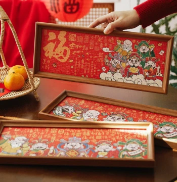 Five Blessings DIY Puzzle Long Frame New Year Room Decor Ornament Handmade Gift God of Wealth Desktop Display