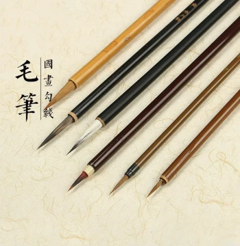 Huazhiqiao Fine-Line Brush Set for Chinese Painting, Watercolor, and Thangka Outlining (Wolf, Goat, and Badger Hair)
