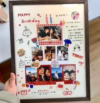 Polaroid Photo Couple DIY Hand-Painted Frame - Desktop Memorial Display for Birthday Gifts and Decor
