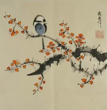 Chinese Bird-and-Flower Painting Scroll - Pure Hand-Painted Calligraphy Art for Living Room and Office, Decorative Painting for Electrical Box, Plum Blossom by Yang Zongqing GG