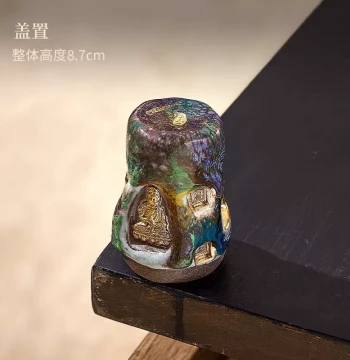 Hand-Painted Ceramic Lid Rest, Tea Accessory, Solid Gilded Purple Clay Teapot Accessory, Lid Holder, Tea Tray, Placement Stand