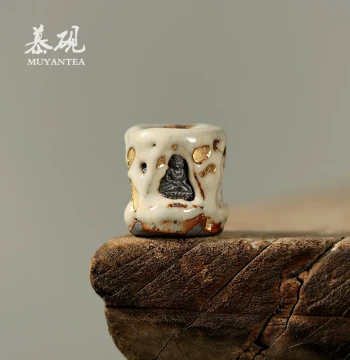 Muyan Handmade Shino Ware Lid Rest - High Yue Dunhuang Wood-Fired Zen Tea Ceremony Stand for Zisha Teapots