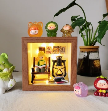 Figure Storage Display Box with Wooden Frame, 7.5cm Hollow Center - DIY Creative Display for Little Prince, Fruit, and Cub Figures